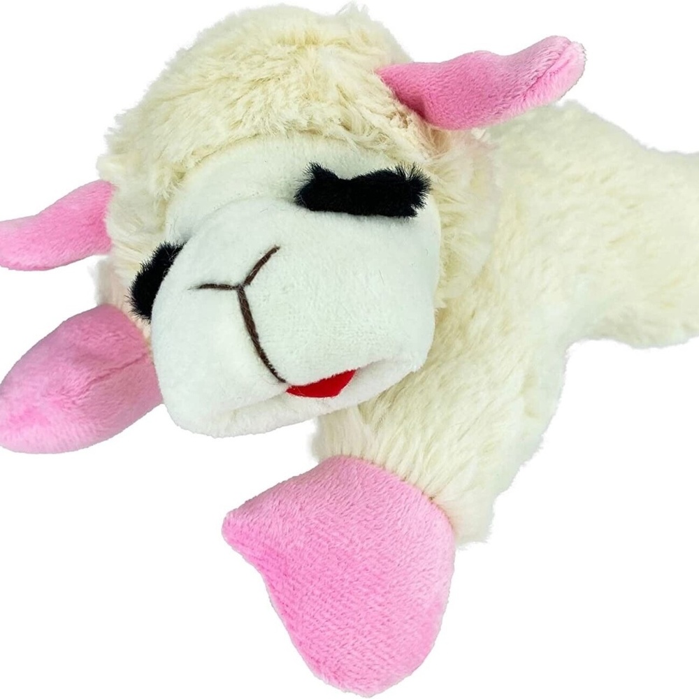 Multipet Lambchop Pink Ribbon 10" Medium Plush Lamb Chop Soft Dog Toy